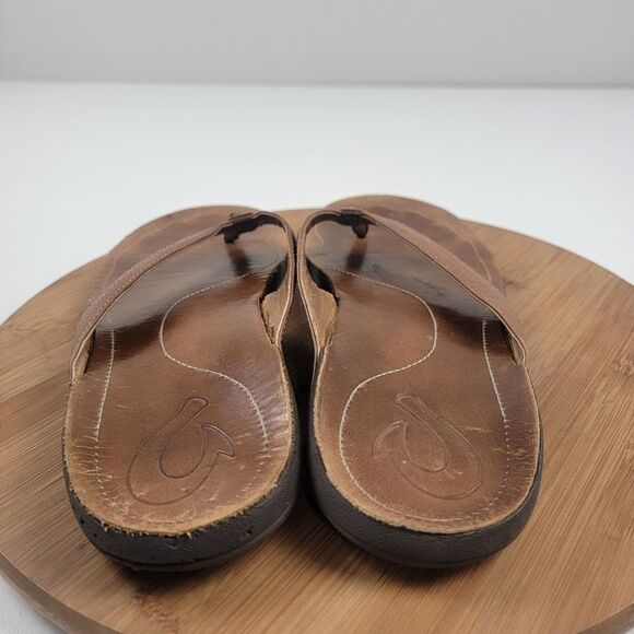 OluKai Kumu Brown Leather Sandals Toe Post Womens 10 EUR 40 Flip‎ Flops - Picture 4 of 9